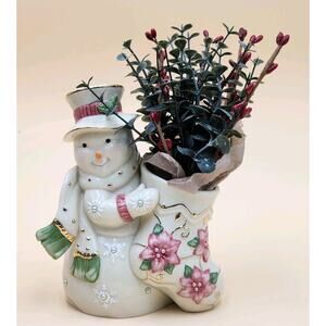 Lenox Petals & Pearls Snowman Stocking Bud Vase Figurine 6386247 w/Original Box